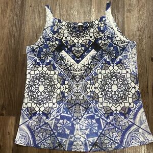 Style & Co. Blue Multi-Colored Tank Top And Sheer Overlay Blouse Set Size 0X